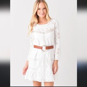 Deluc White Eyelet Jane Dress Cotton Summer Midi Lace Lined M